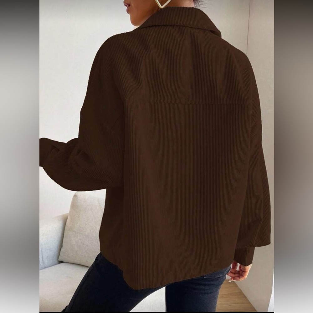 Corduroy shacket jacket oversized chocolate dark brown - Picture 2 of 4